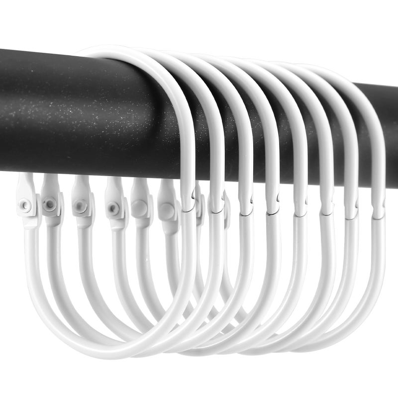 Goowin Shower Curtain Rings, 12 Pcs Shower Curtain Hooks, Oval Snap Shower Rings for Curtain, Metal Shower Curtain Rings Rust Proof, Glide Smoothly Shower Hooks for Shower Curtain Rod (White) - Image 1